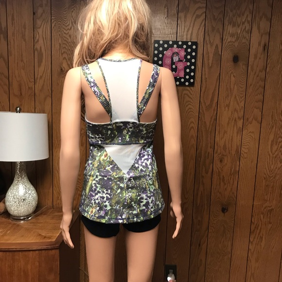 Lululemon Green Mesh Polka Dot Foloral-Active Running The City Tank -Size 6 - Picture 10 of 11